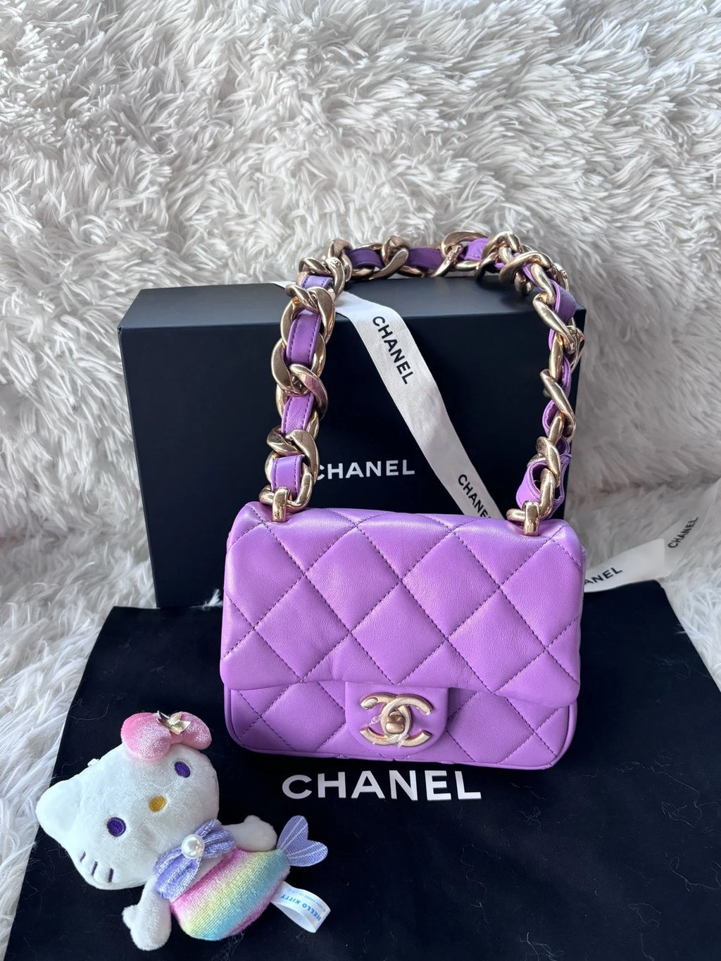 Chanel Purple Lambskin Square Shoulder Handbag for Women