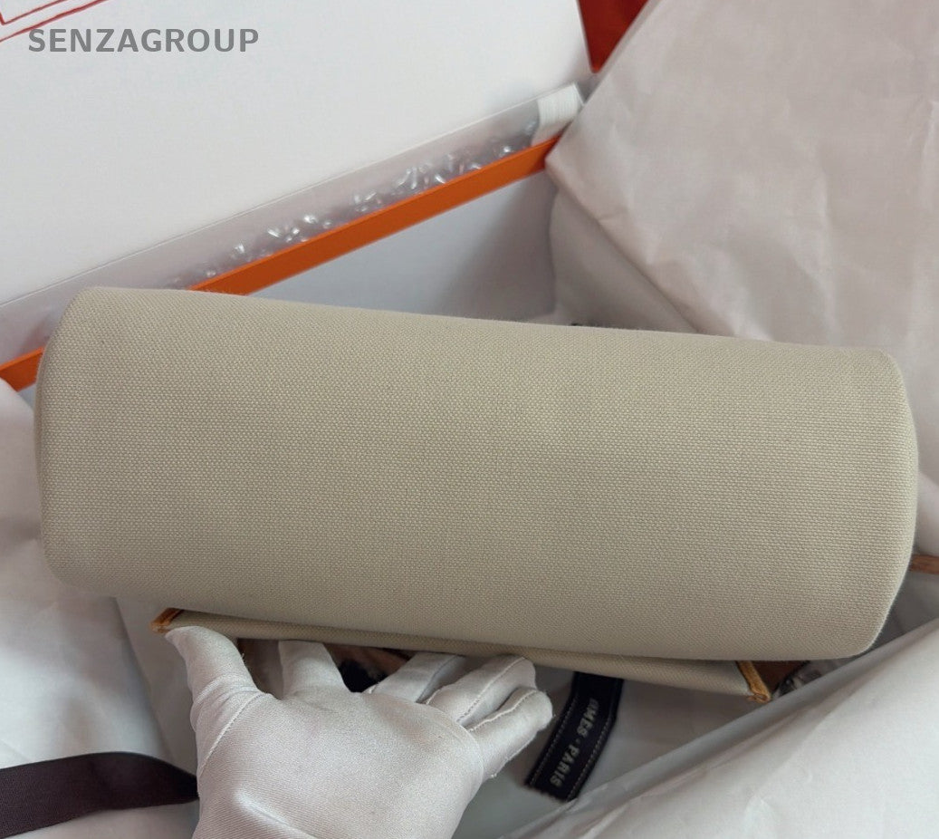 Hermes Herbag31 Top Handle Shoulder Crossbody White Brown Silver Women Classic
