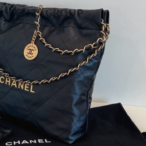 Chanel 22Line PM Chain Shoulder Bag Black Gold Used Women Classic Designer