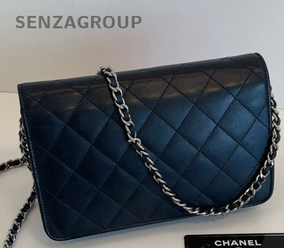 Chanel Cambon WOC Chain Shoulder Bag Crossbody Black Silver Diamond Women