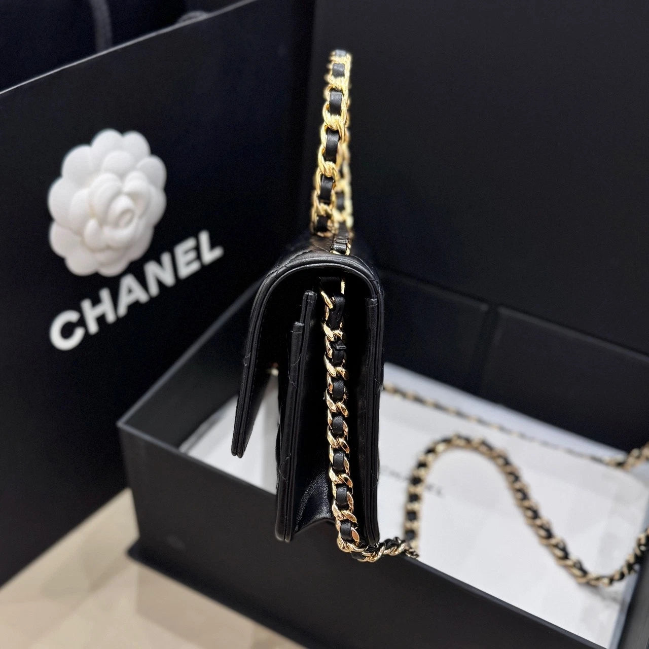 CHANEL Lambskin Round Handle Chain WOC Handbag For Women
