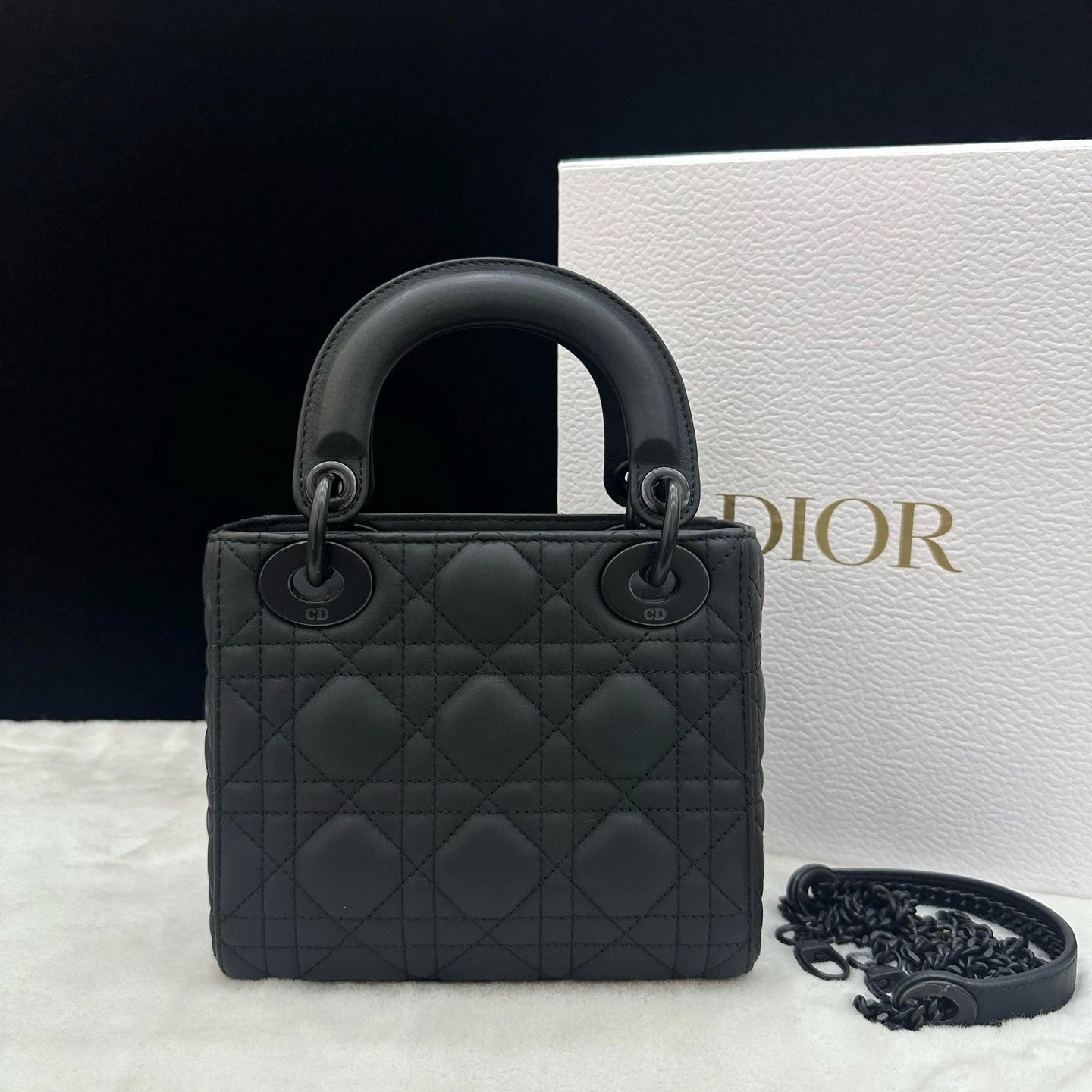 Dior Lady Dior Black Shoulder Bag Chain Bag Excellent