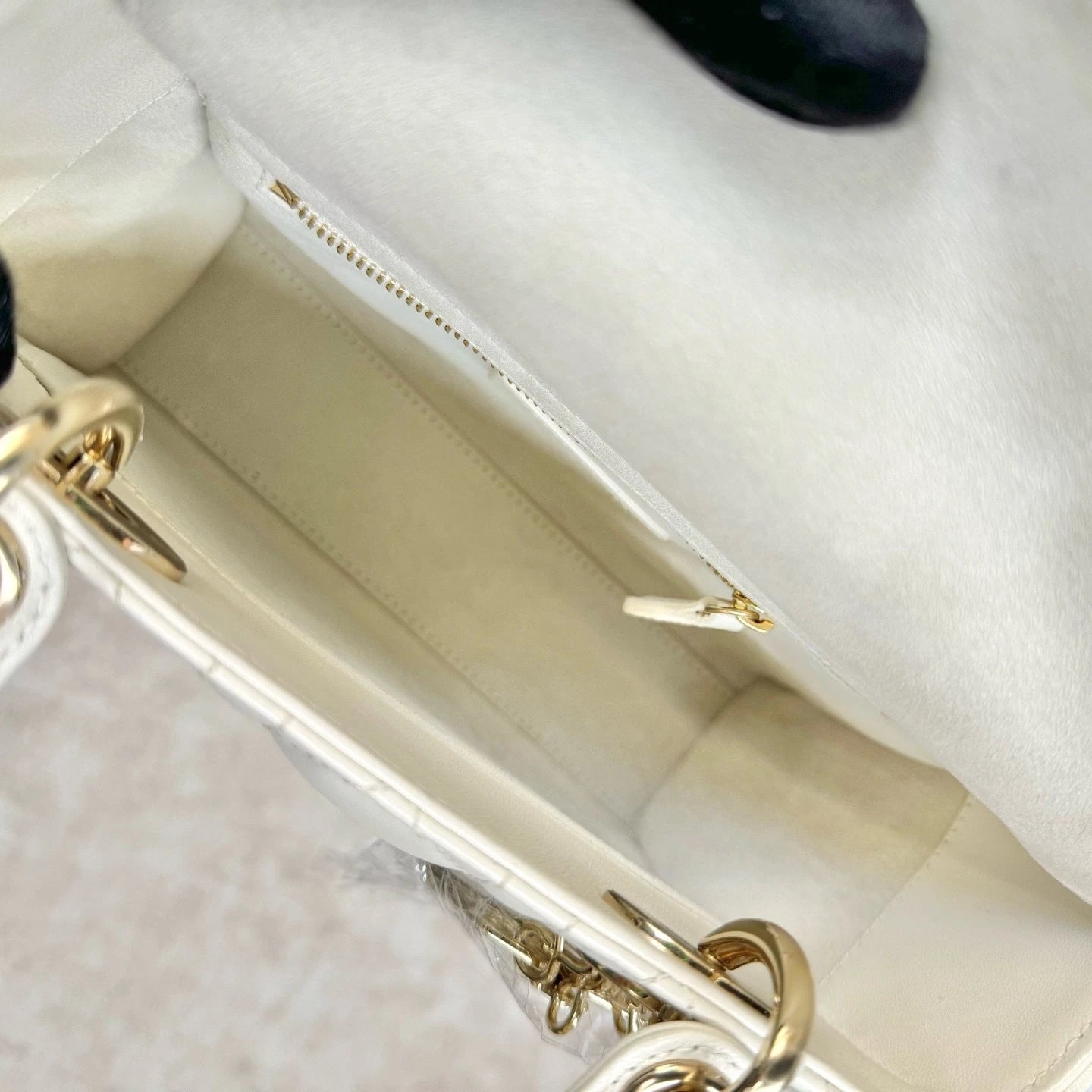 Dior White Leather 4-Grid Lady Dior Top Handle Bag For Women