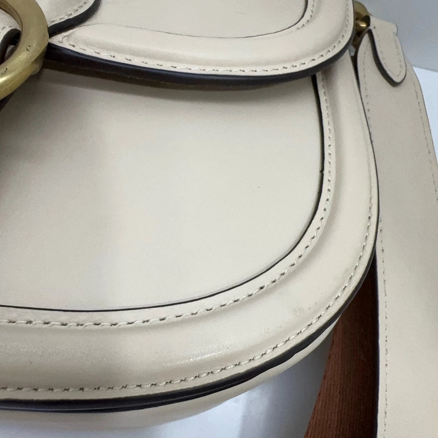 COACH Women's Medium White Leather Vintage Flap Saddle Shoulder Crossbody