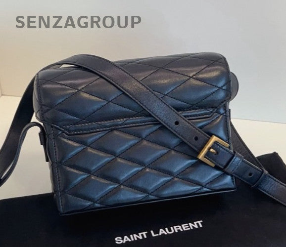 Yves Saint Laurent JUNE BOX Lambskin Shoulder Bag Crossbody Black Gold Women
