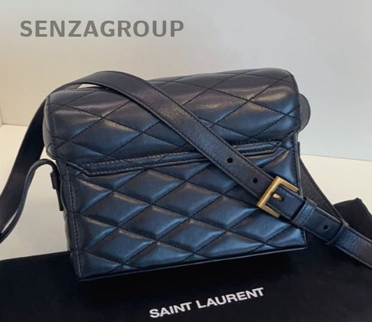 Yves Saint Laurent JUNE BOX Lambskin Shoulder Bag Crossbody Black Gold Women
