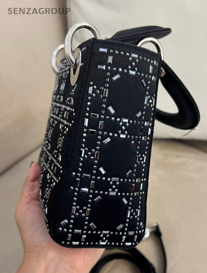 Christian Dior Lady mini Top Handle 2way Shoulder Handbag Satin crystal