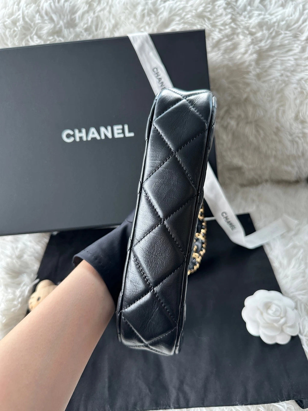 CHANEL Hobo Large Black Gold Calfskin Shoulder Bag For Women
