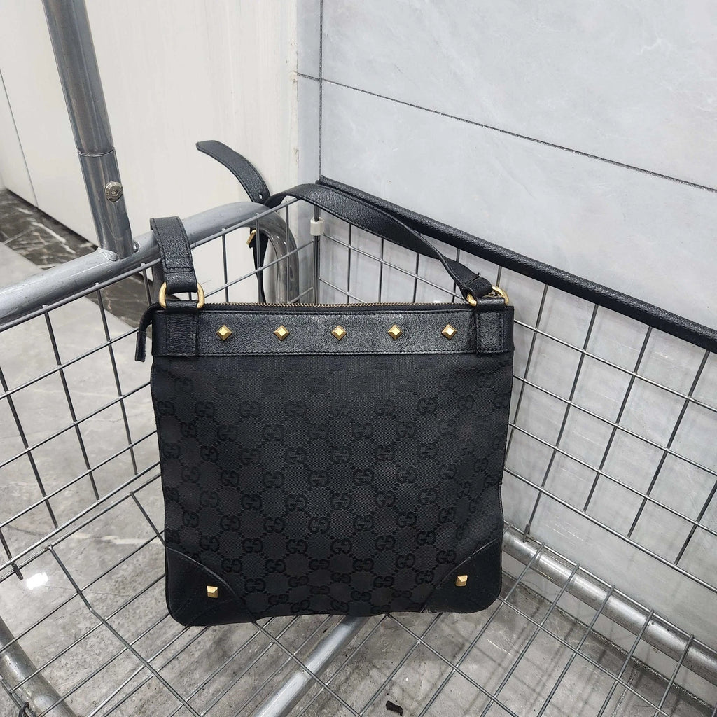 GUCCI Black Canvas Monogram Rivet Shoulder Crossbody Women