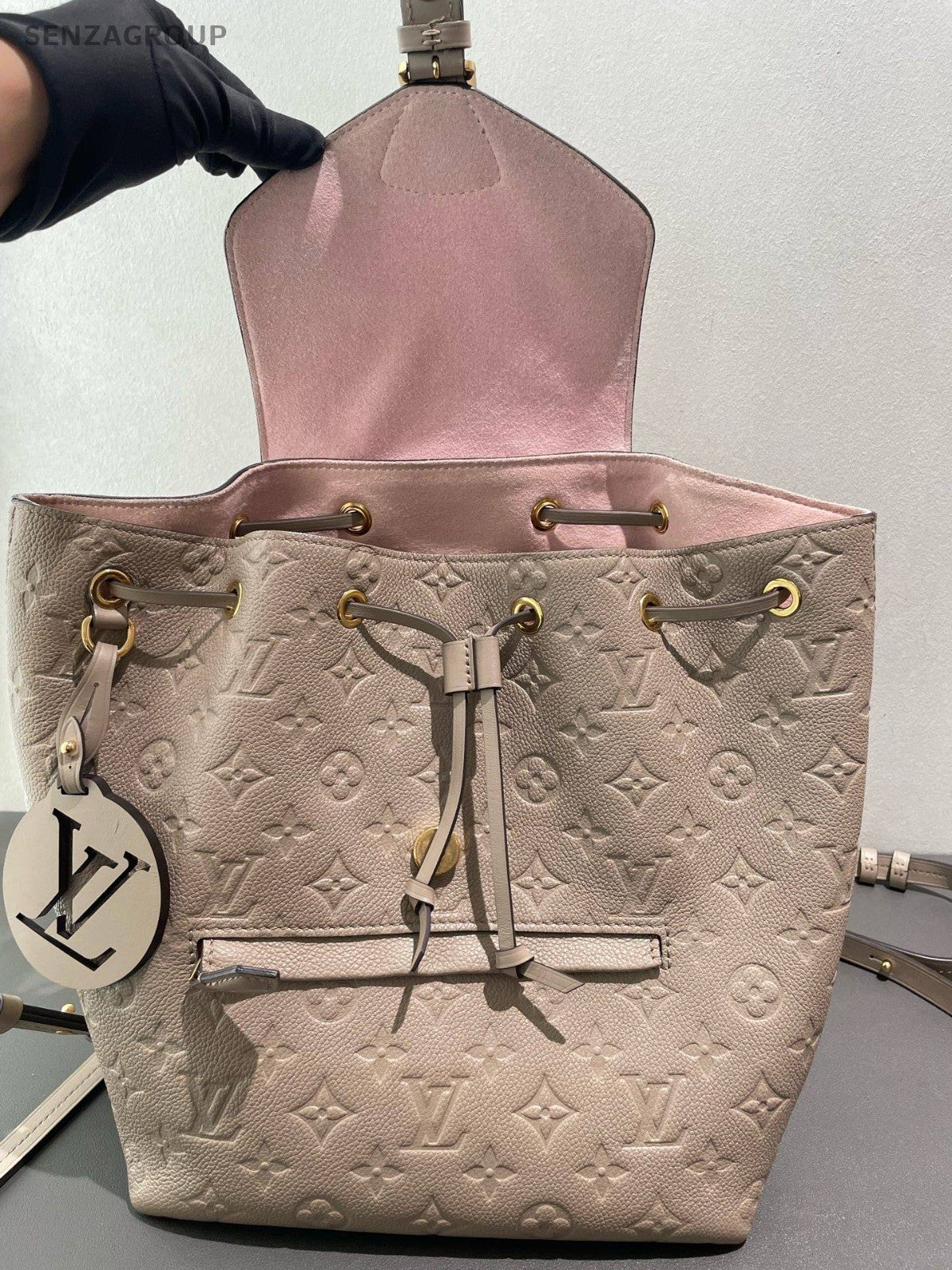 Louis Vuitton Montsouris Monogram Backpack Gray Pink Gold Women Classic