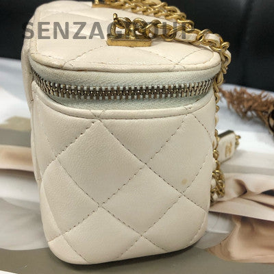 Chanel White Gold Classic Square Box Chain Shoulder Crossbody Bag Women