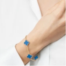 Van Cleef &amp; Arpels Vintage Alhambra 5 Motifs Blue Agate Bracelet 18k Yellow Gold
