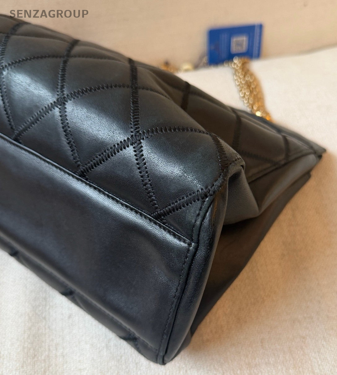 Chanel Diamond Tote Chain Shoulder Bag Black Gold Women Classic Vintage