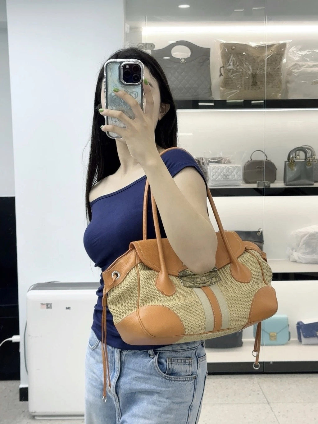 Prada Calfskin 2Ways Top Handle Shoulder Bag Orange Women Classic S