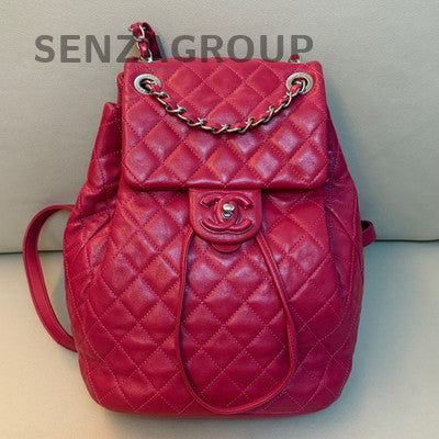 Chanel Quilted Backpack Red Silver Hardware Classic Women's Bag