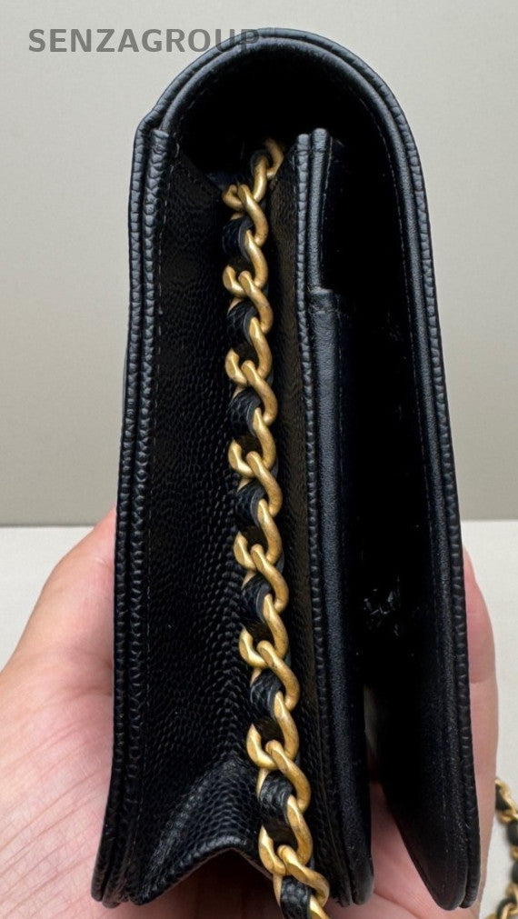 Chanel Le Boy Textured Calfskin Wallet woc Shoulder Crossbody Bag Black Women