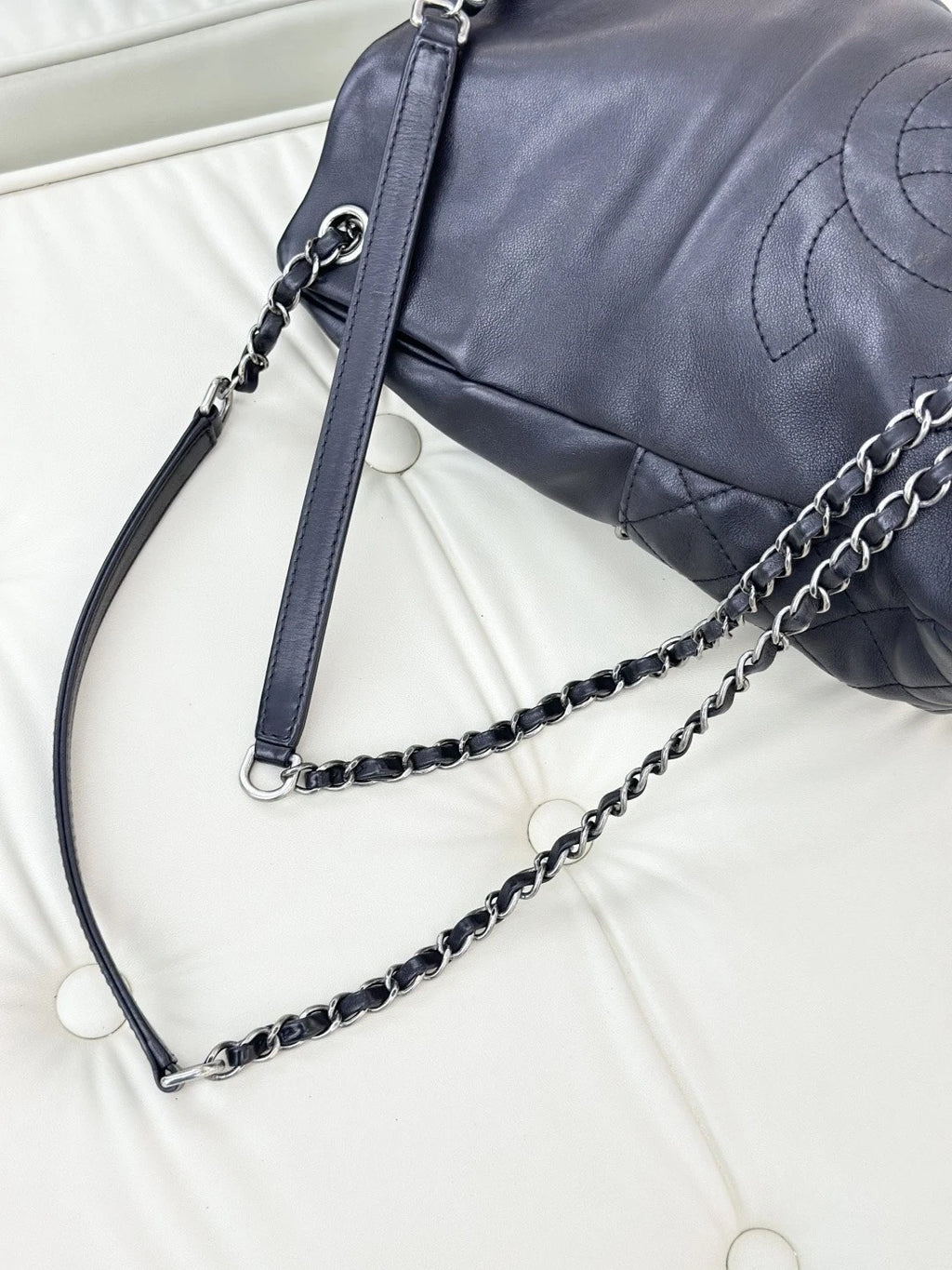 Chanel Backpack Calfskin Chain Black Silver Hardware Women Fashion S