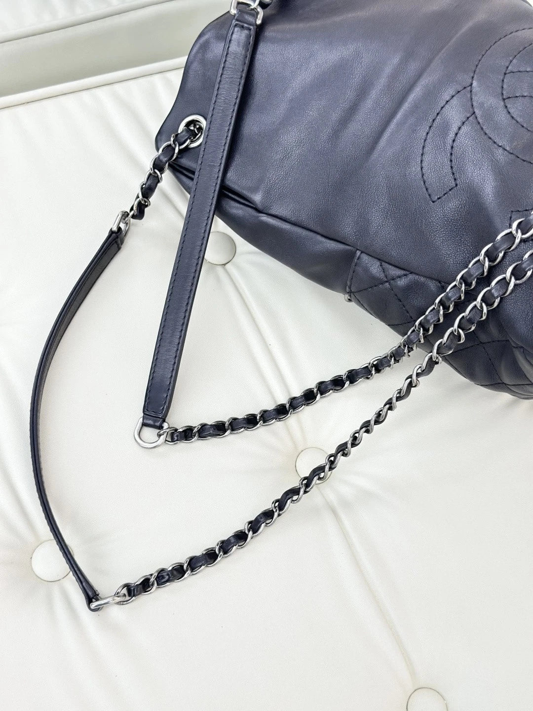 Chanel Backpack Calfskin Chain Black Silver Hardware Women Fashion S