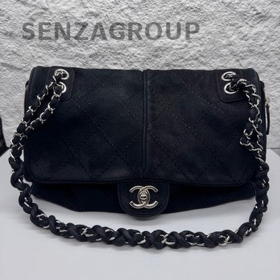 Chanel Black Silver Suede Large CF Chain Shoulder Bag for Women