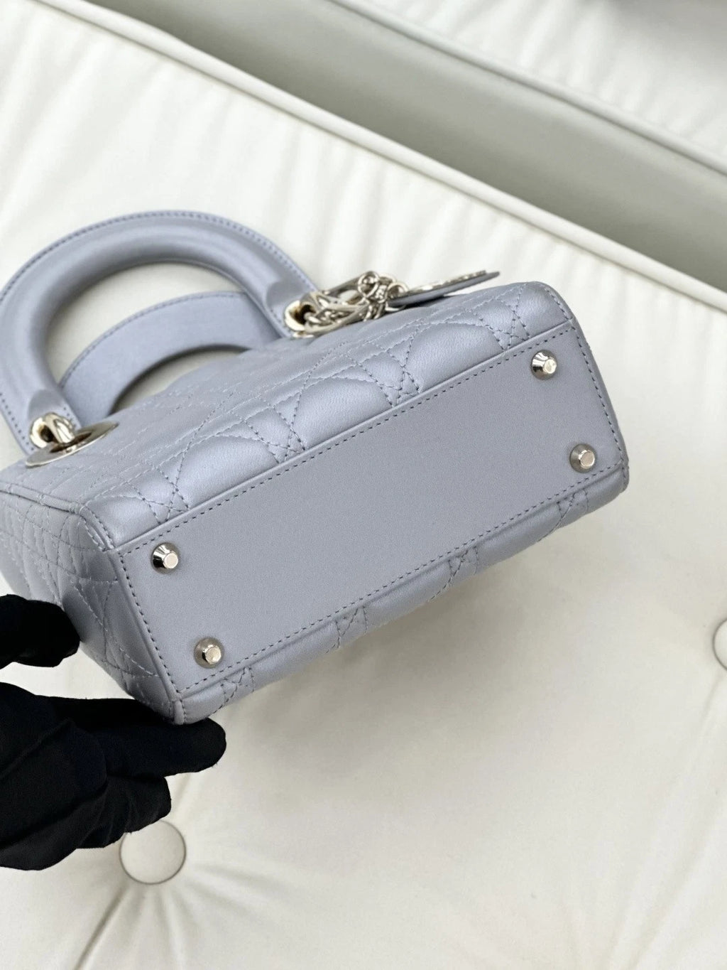 Dior Lady Dior Gray Top Handle Chain Bag Excellent