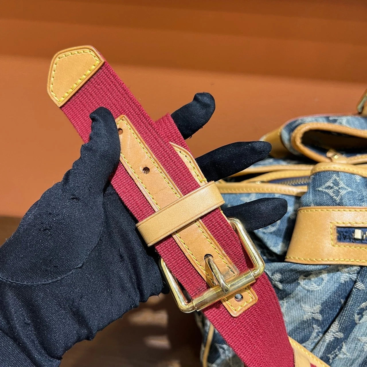 Louis Vuitton Raye Denim Blue Handbag Crossbody Bag Gold Hardware