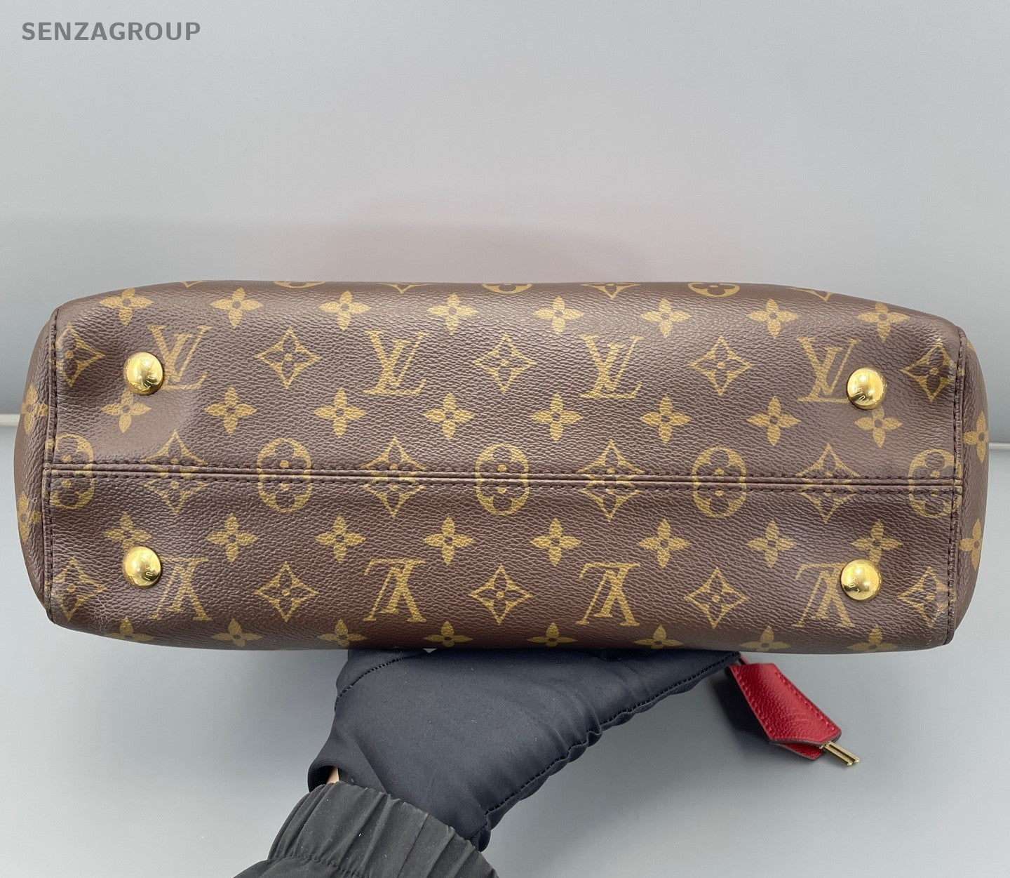Louis Vuitton Pallas Monogram Top Handle Bag Crossbody Red Brown Gold Women