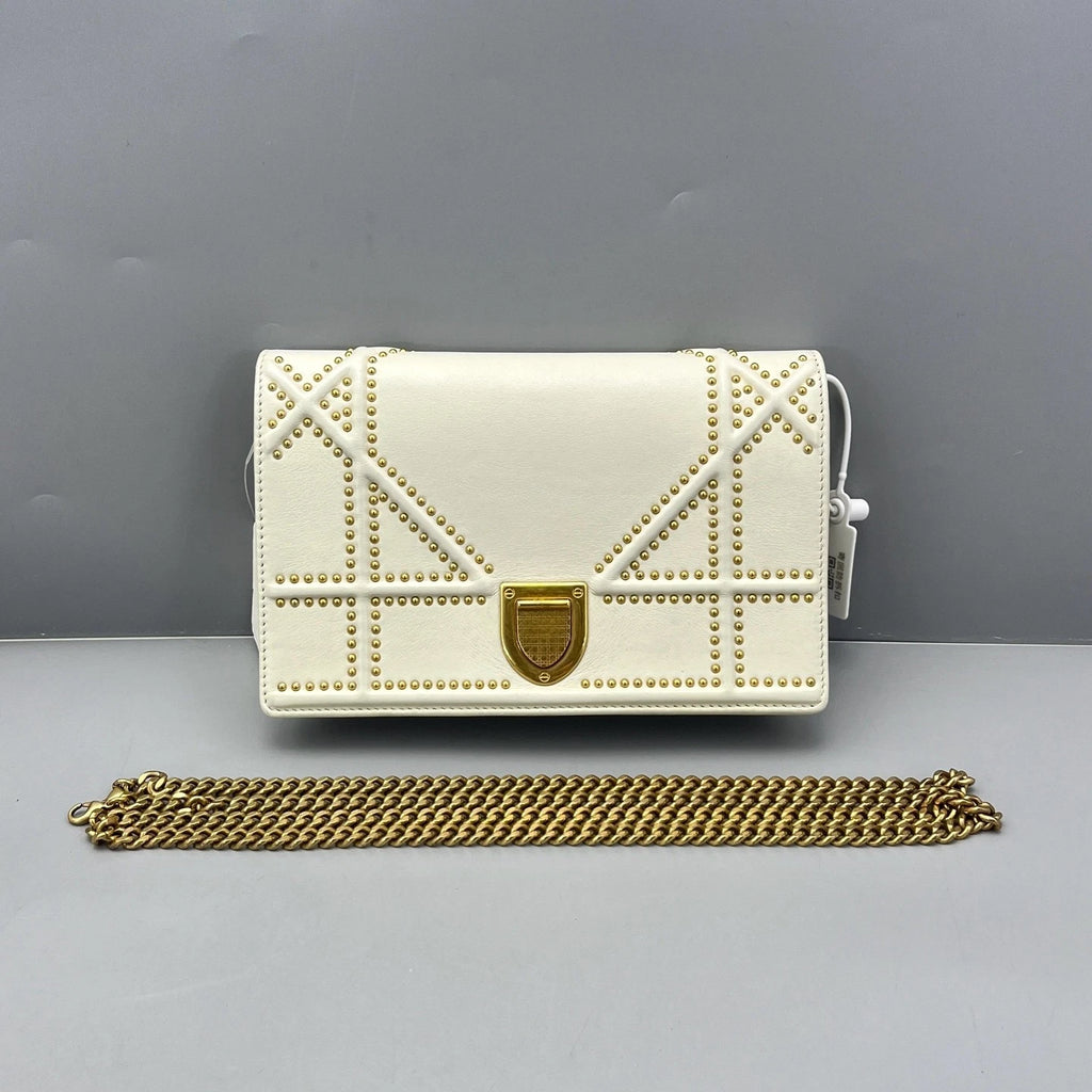 Dior Leather Studded Shield White Clutch Bag For Women