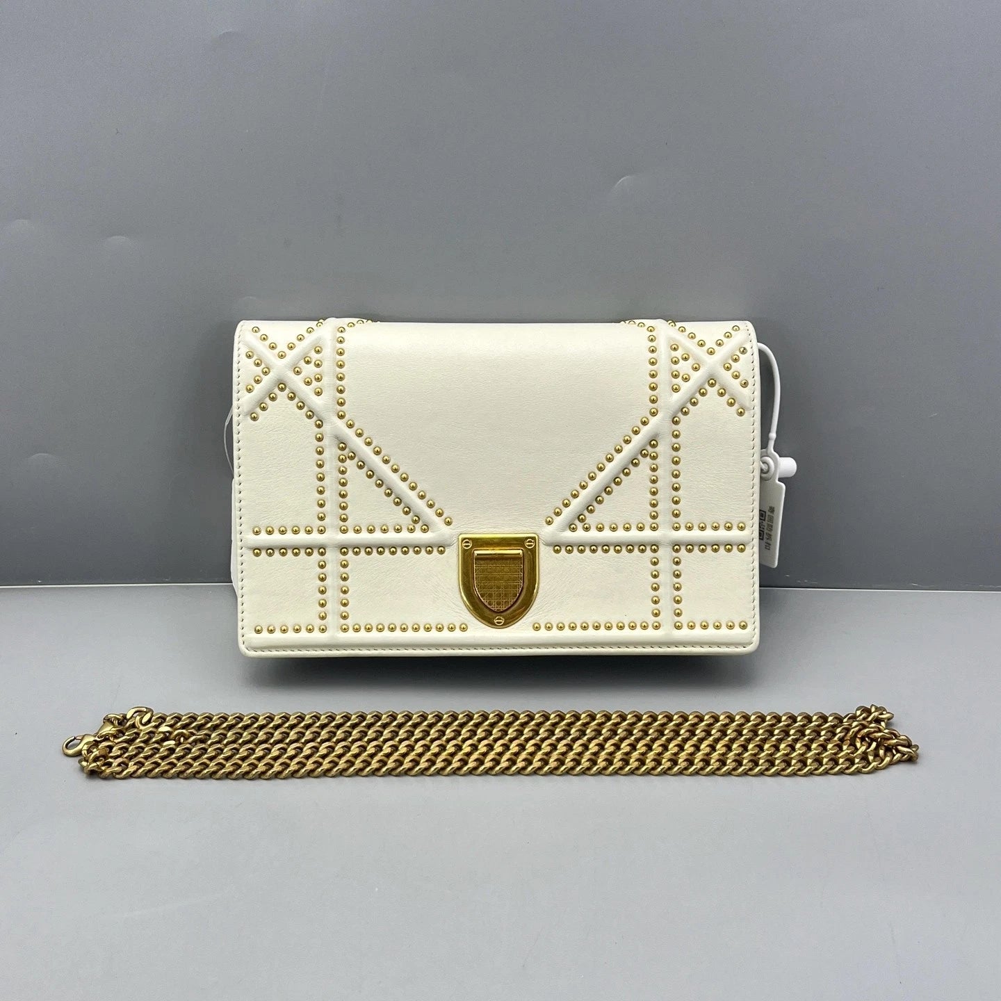 Dior Leather Studded Shield White Clutch Bag For Women