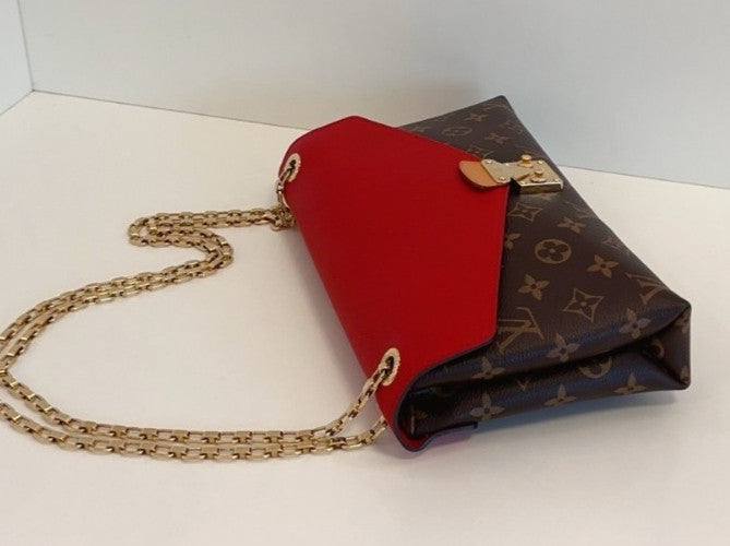Louis Vuitton Pallas Chain Monogram Shoulder Crossbody Bag Red  Almost Brand New