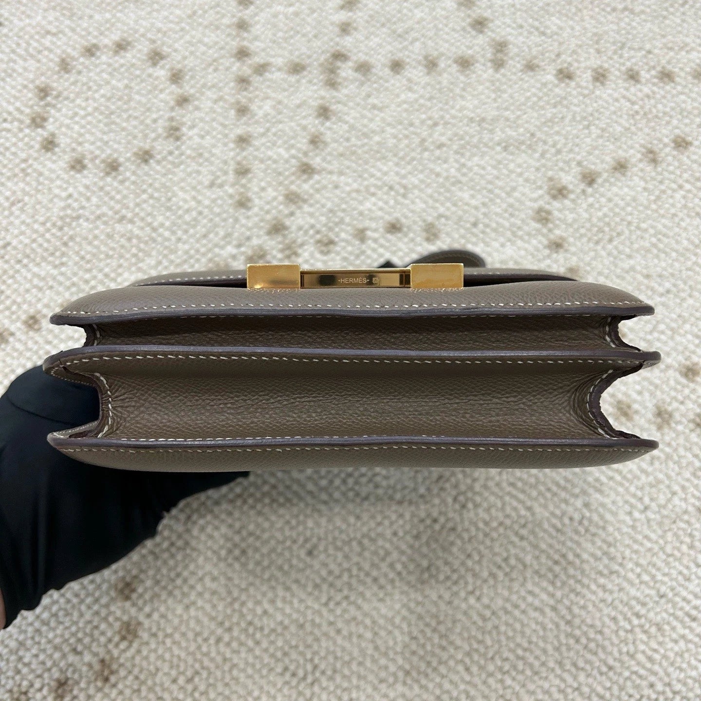 Hermes Constance19 Epsom Leather Shoulder Bag Crossbody Gray Gold Women