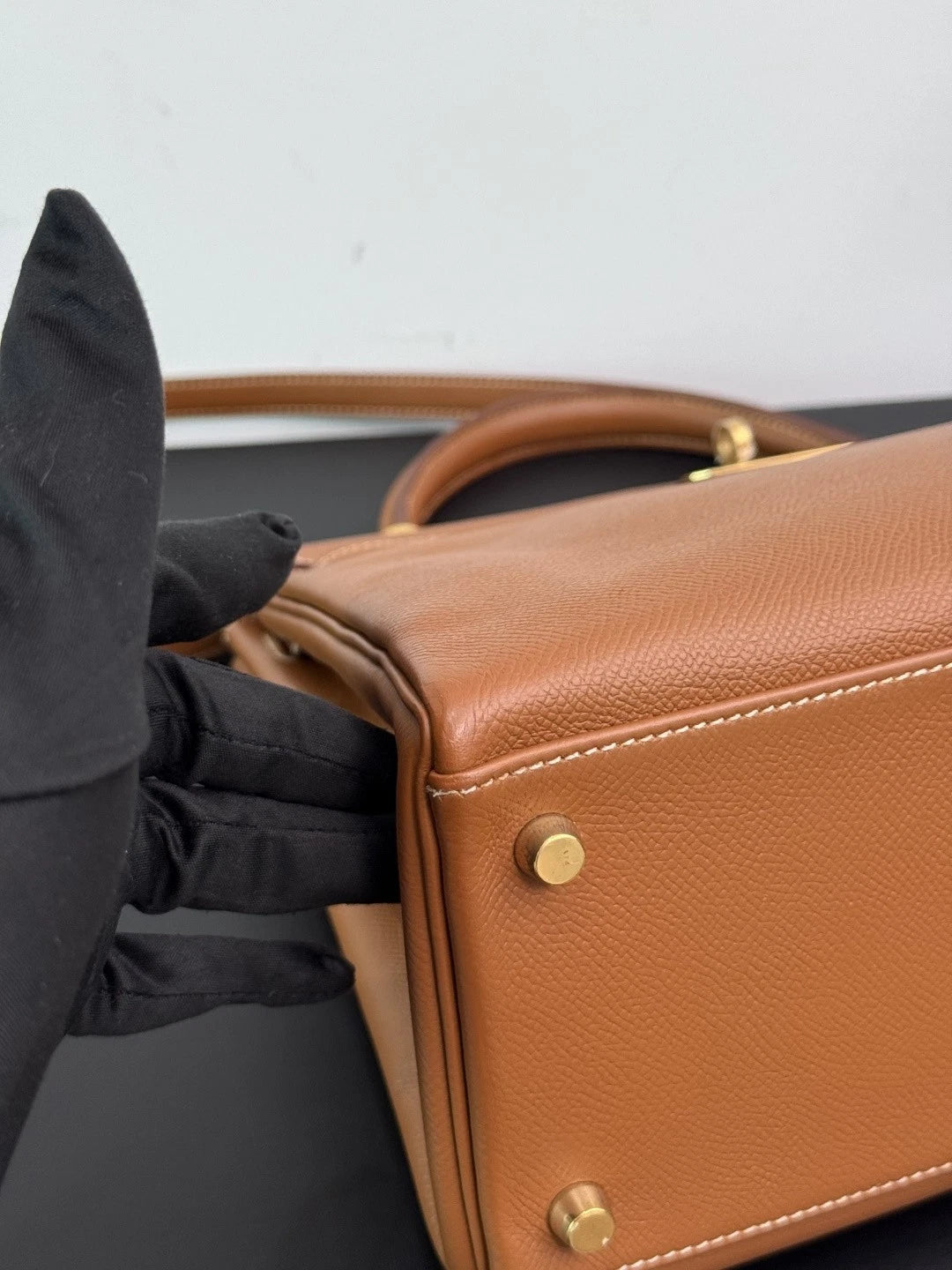 Authentic Hermes Kelly 32 Courchevel Tote Top Handle Crossbody Bag Brown GHD