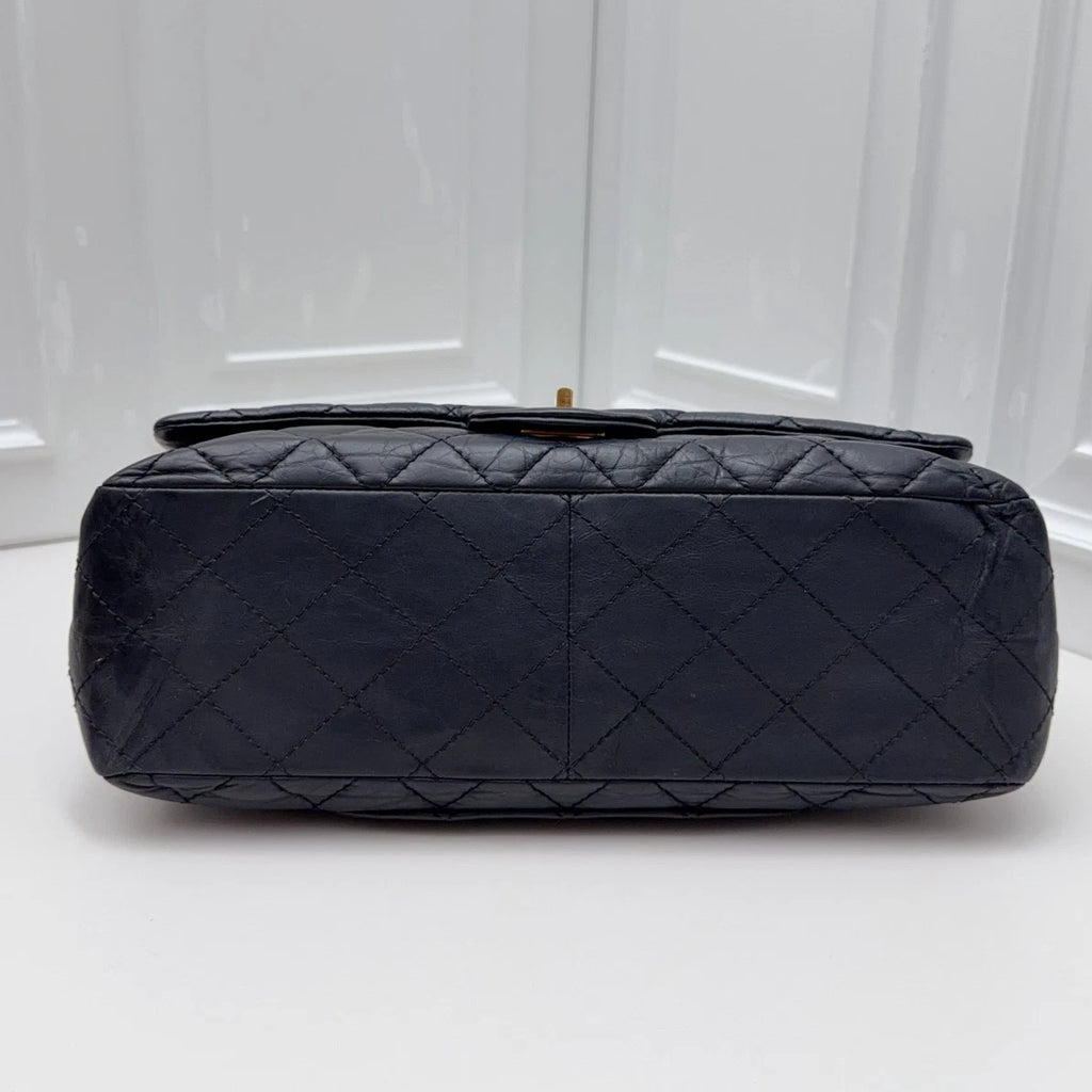 Chanel 2.55 Chain Shoulder Bag Crossbody Black Gold Diamond Women Classic