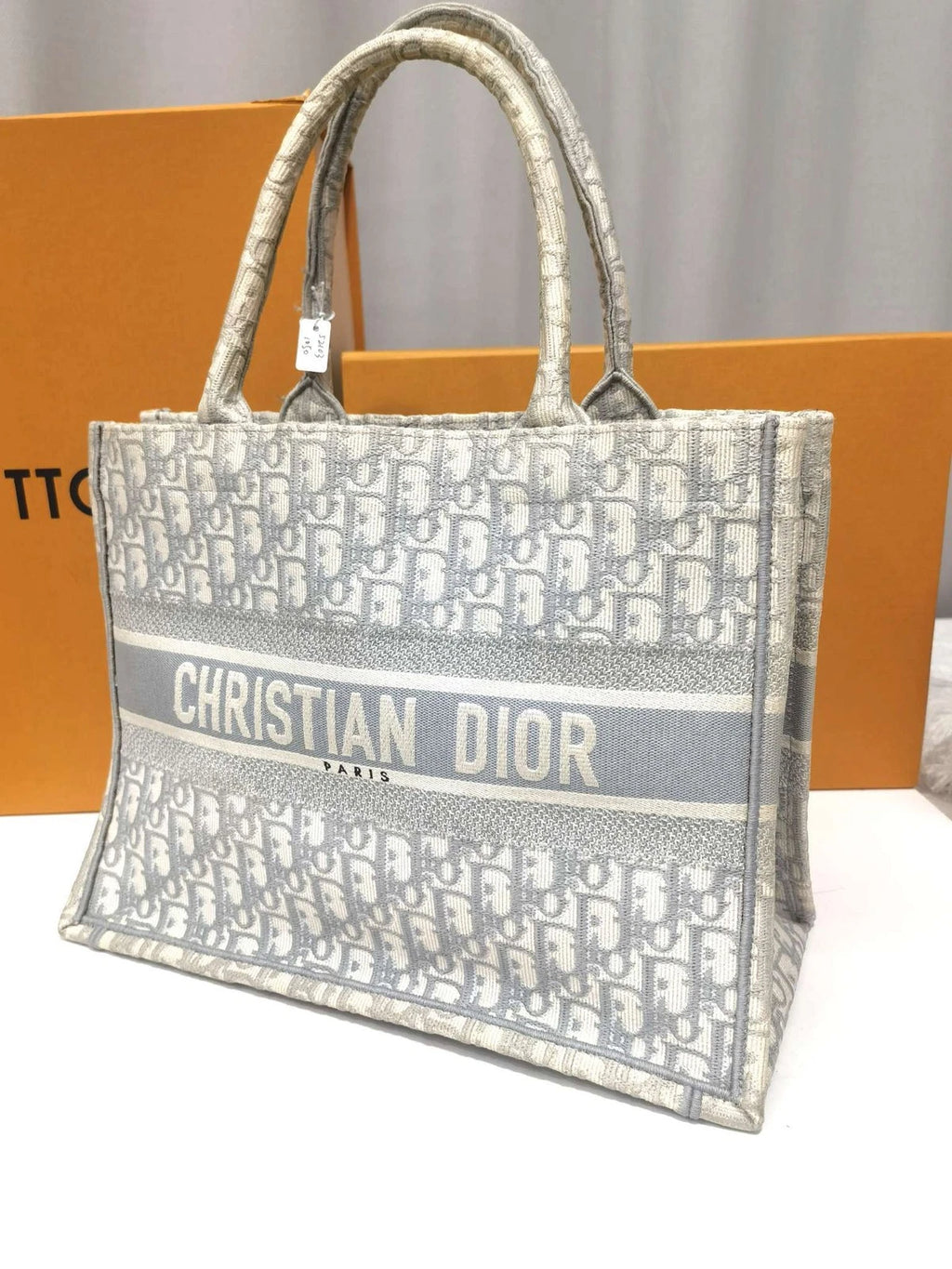 Dior Canvas Book Tote Gray Top Handle Bag For Women