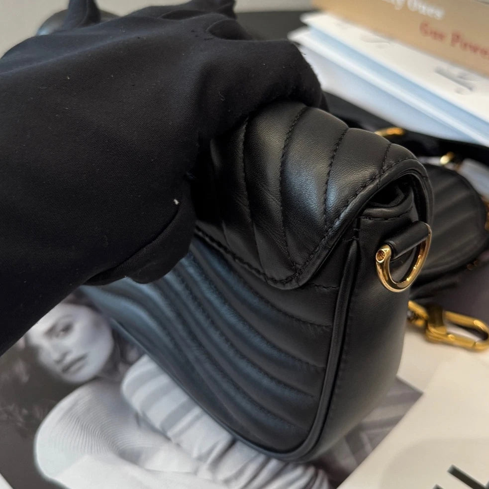 Chip Version Louis Vuitton New Wave 2Way Black Shoulder Bag Crossbody Gold HW