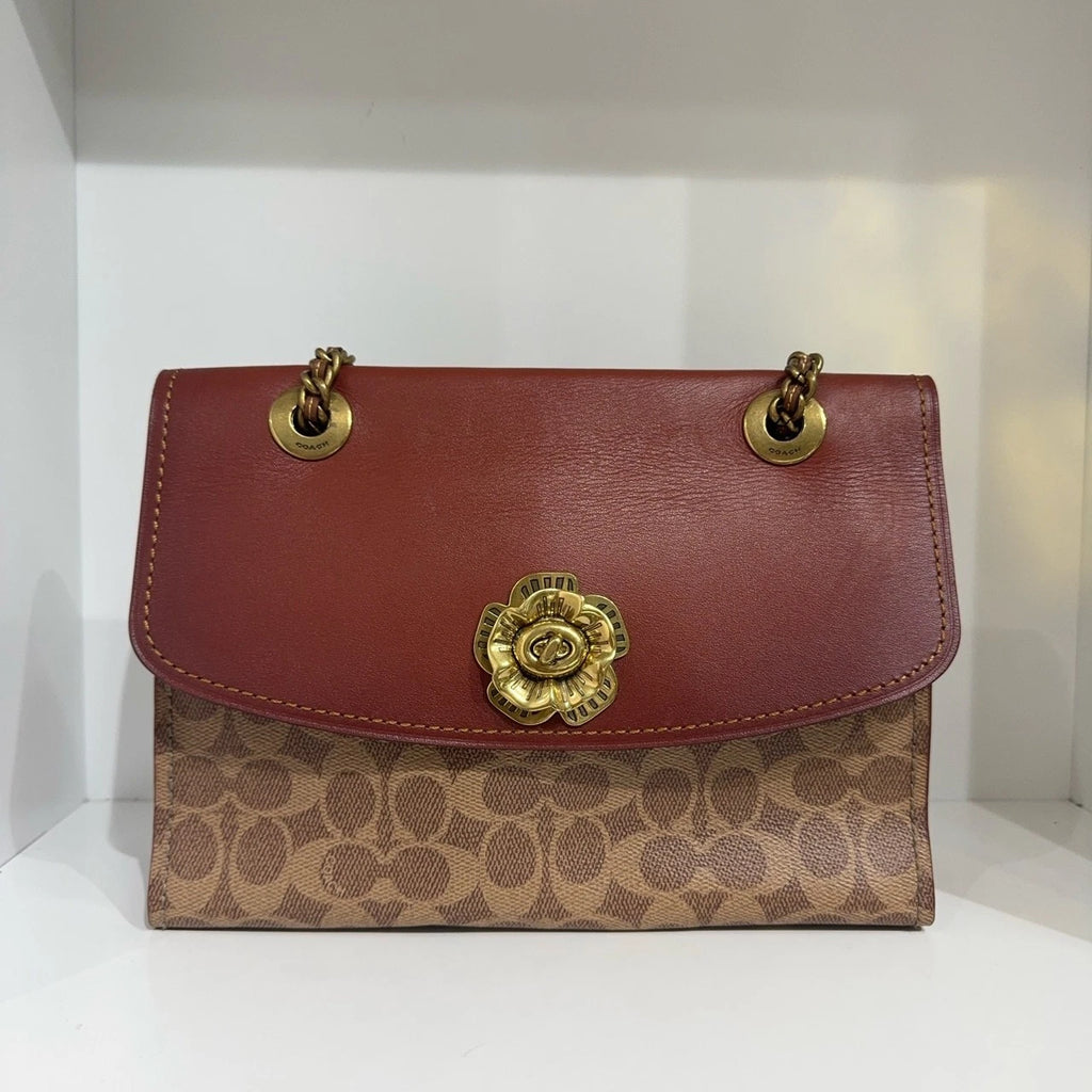 COACH Parker 26 Classic Canvas Calfskin Shoulder Crossbody Handbag For Women