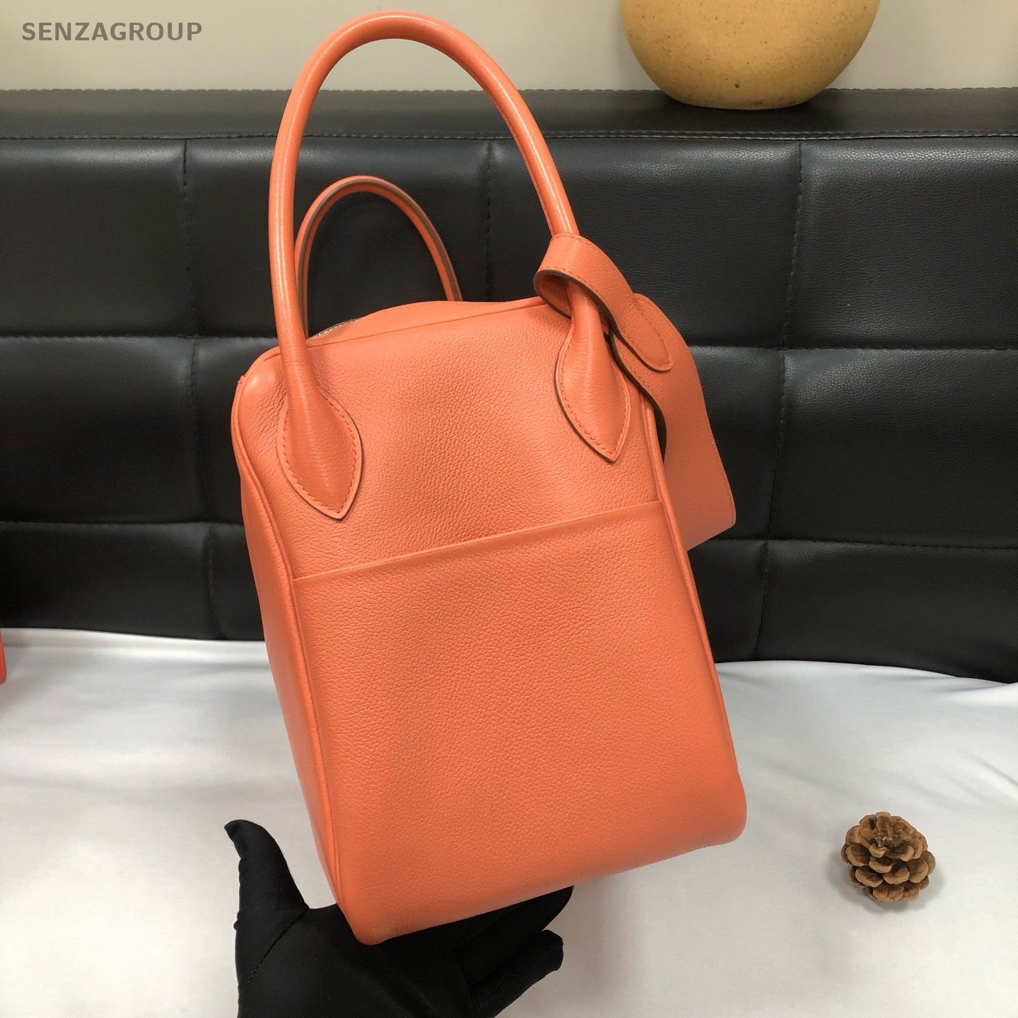 Hermes Lindy34 Top Handle Bag Crossbody Orange Used Women Classic Designer