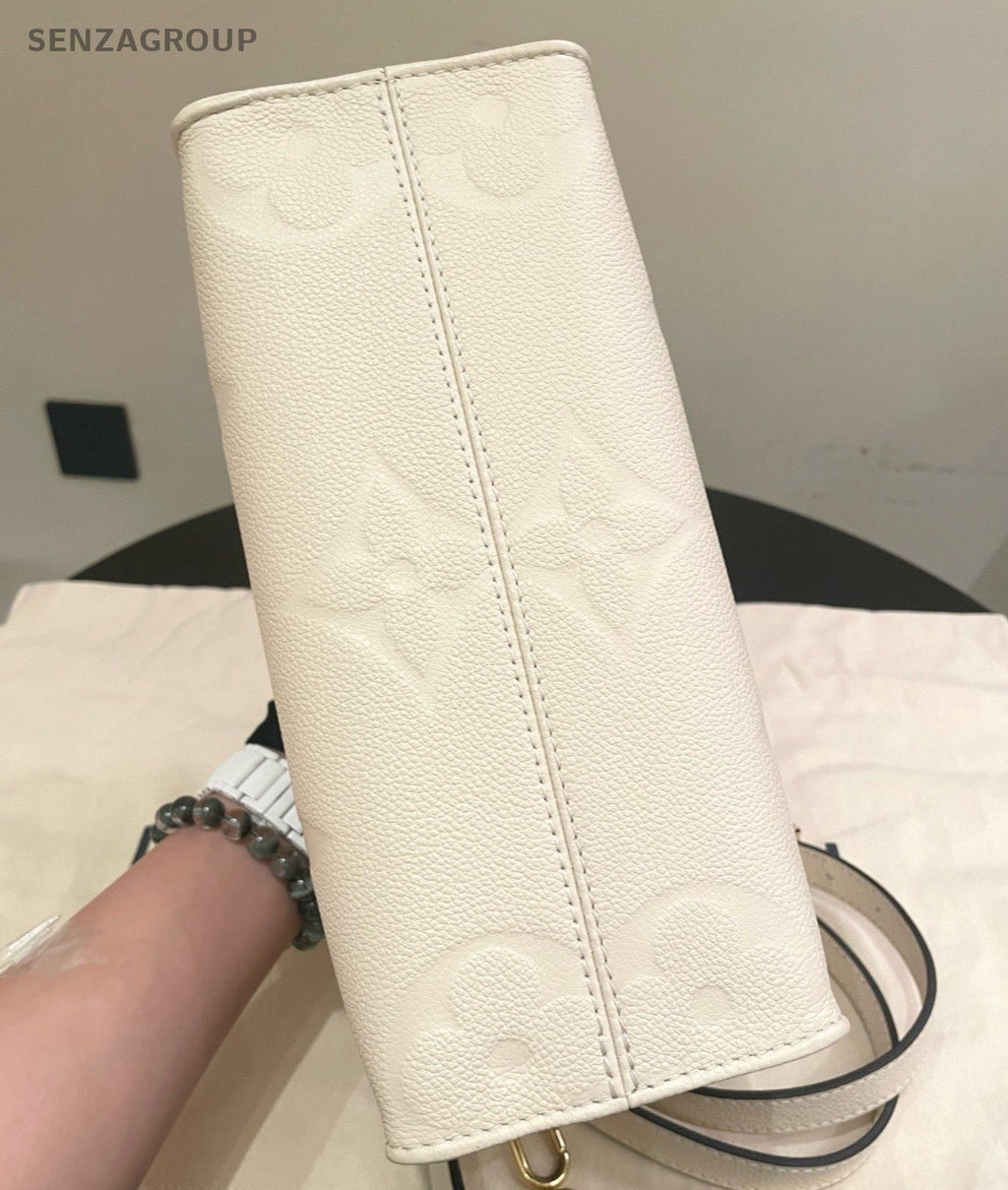 Louis Vuitton Onthego PM Tote Top Handle Bag Crossbody White Gold Women Classic