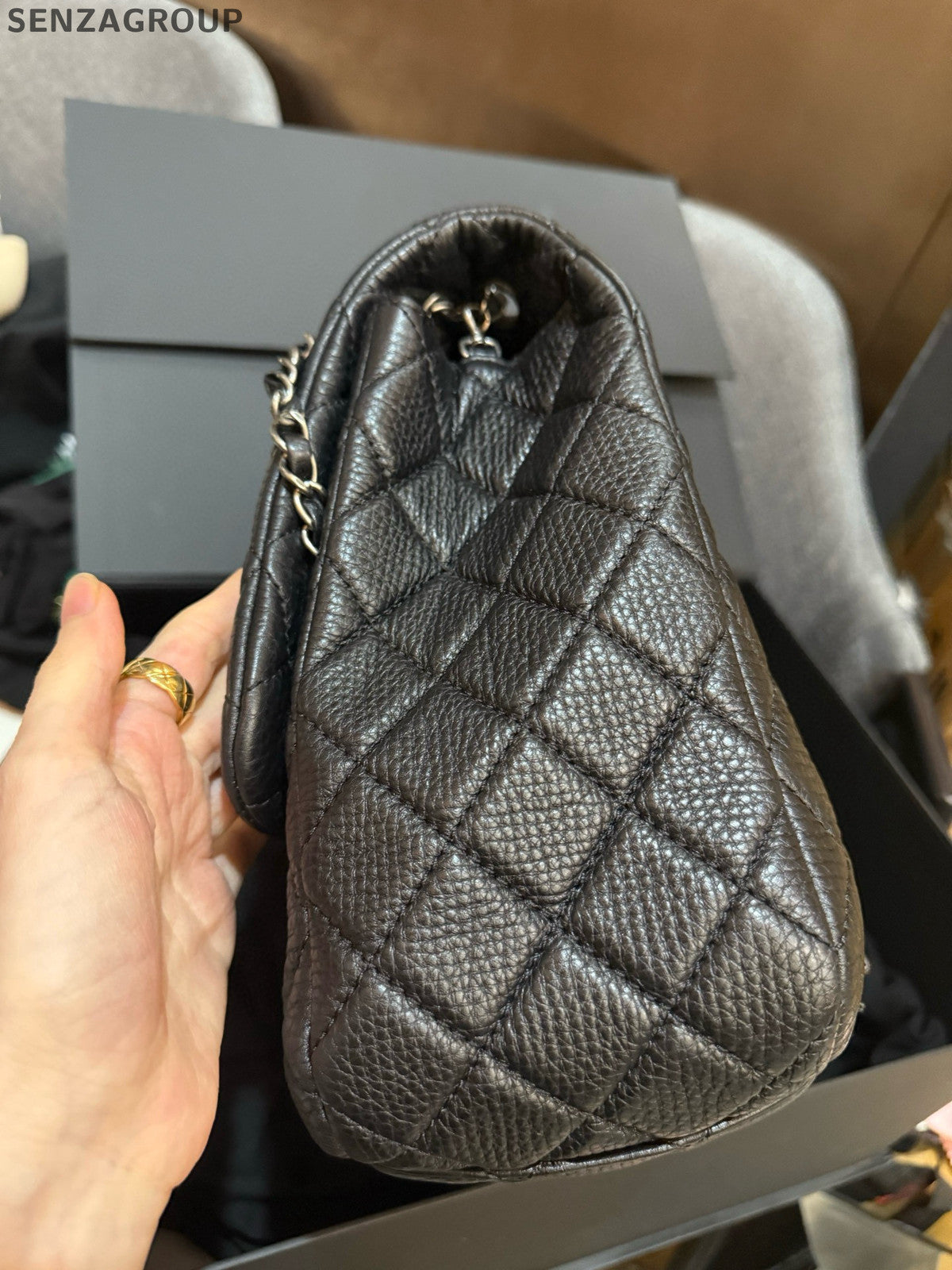 Chanel Classic Flap Quilted Chain Shoulder Bag Black Silver
