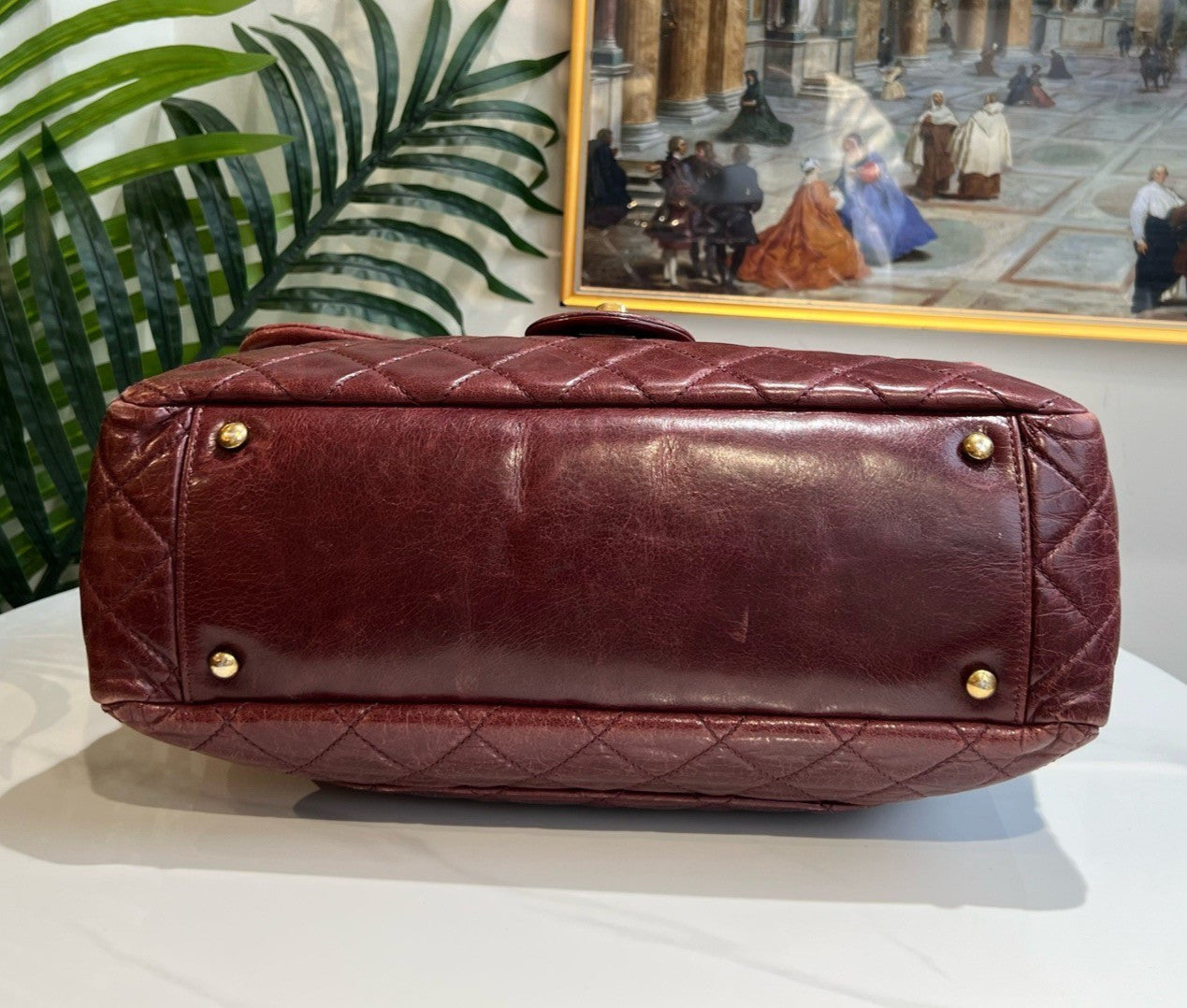 Chanel Classic Flap Diamond Top Handle Shoulder Bag Crossbody Red Gold Women