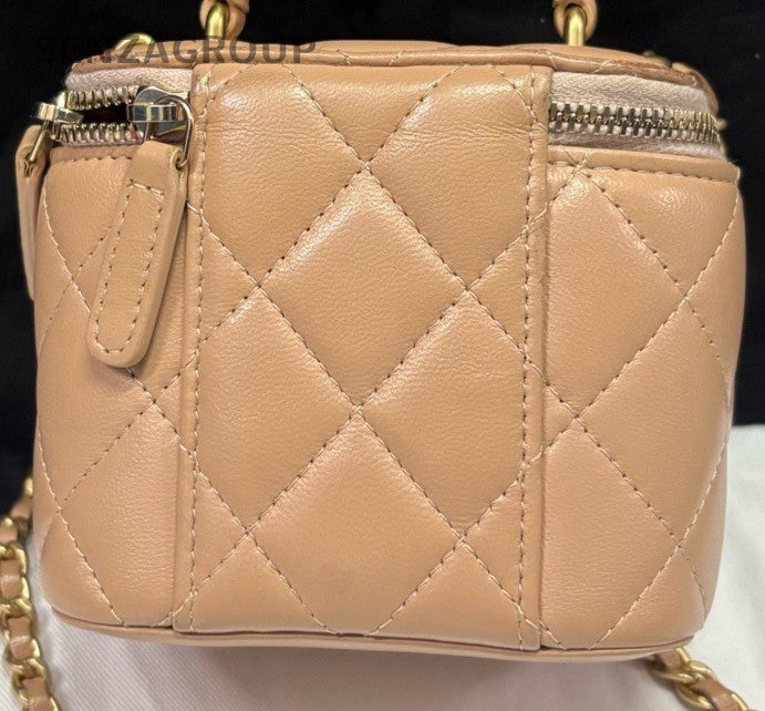 Chanel Lambskin PM Chain Shoulder Bag Crossbody Pink Gold Diamond Women Classic