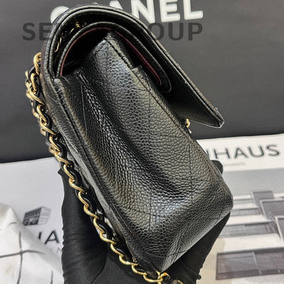 Chanel Black Caviar Leather Medium Classic Flap Bag with Chain Strap