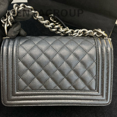 Chanel Black Calfskin Vintage Silver Boy Bag Small Chain Shoulder Bag