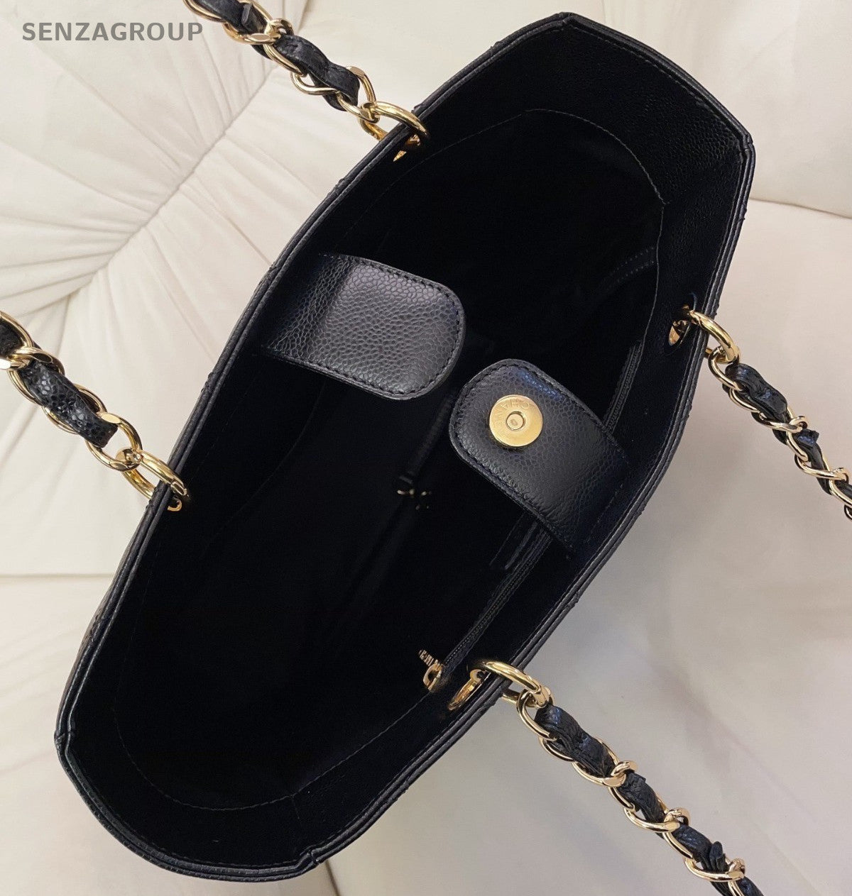 Chanel PST Diamond Calfskin Chain Shoulder Bag Black Gold Used Women Classic