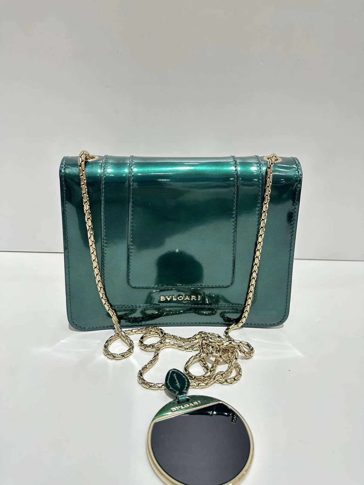 Bvlgari Serpenti Small Green Patent Shoulder Crossbody Bag For Women