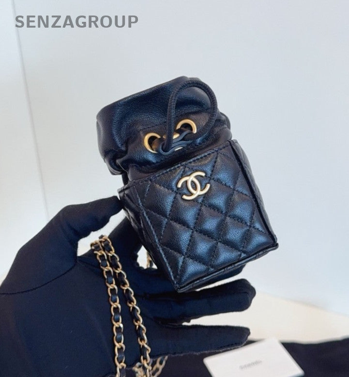 CHANEL Drawstring NOE PURSE Chain Shoulder bag Crossbody Black Gold Women