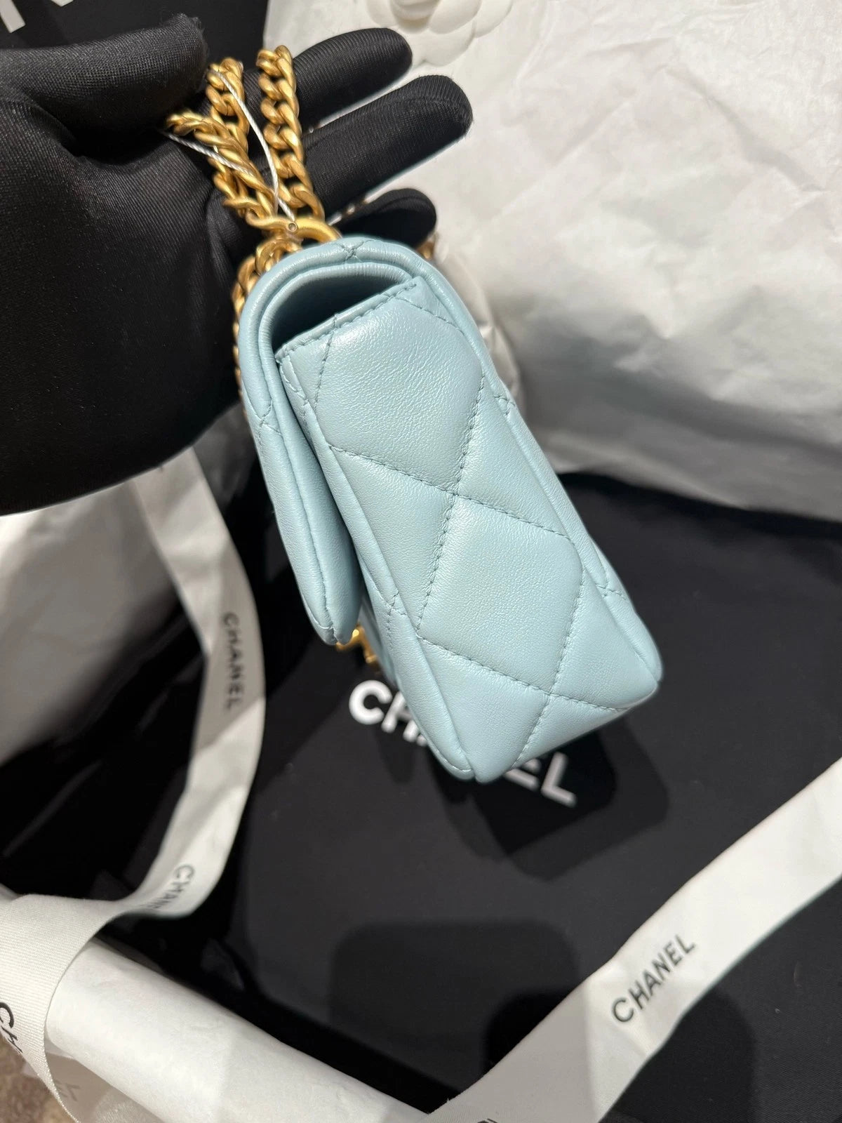 New CHANEL Lamskin Enamel Buckle CF Mini Crossbody Bag For Women