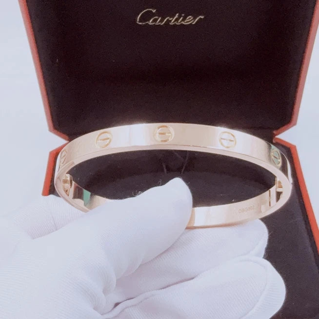 Cartier Love Classic 6.1mm Bangle Bracelet Double Screw 18k Rose Gold Size17
