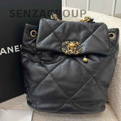 Chanel 19 Bag 24C Black Gold Chain Backpack Quilted Women's Fashion