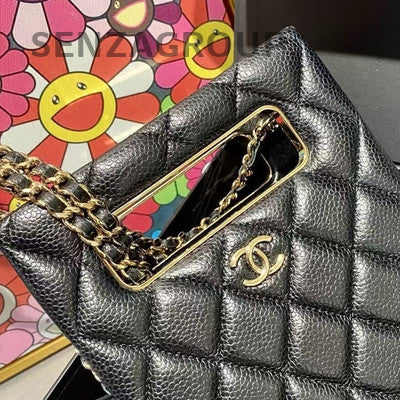 Chanel Black Gold Mini Tote Quilted Chain Shoulder Crossbody Handbag