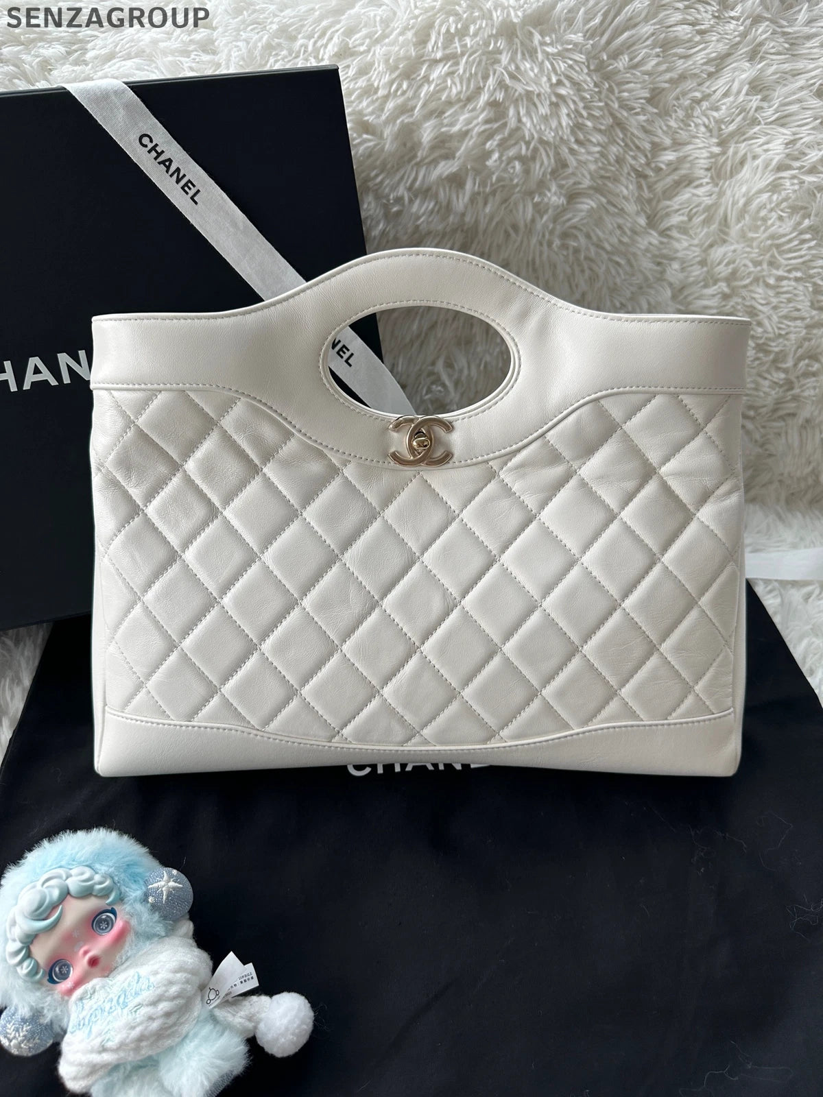 CHANEL 31 Horizontal Medium Large White Lambskin Tote Women